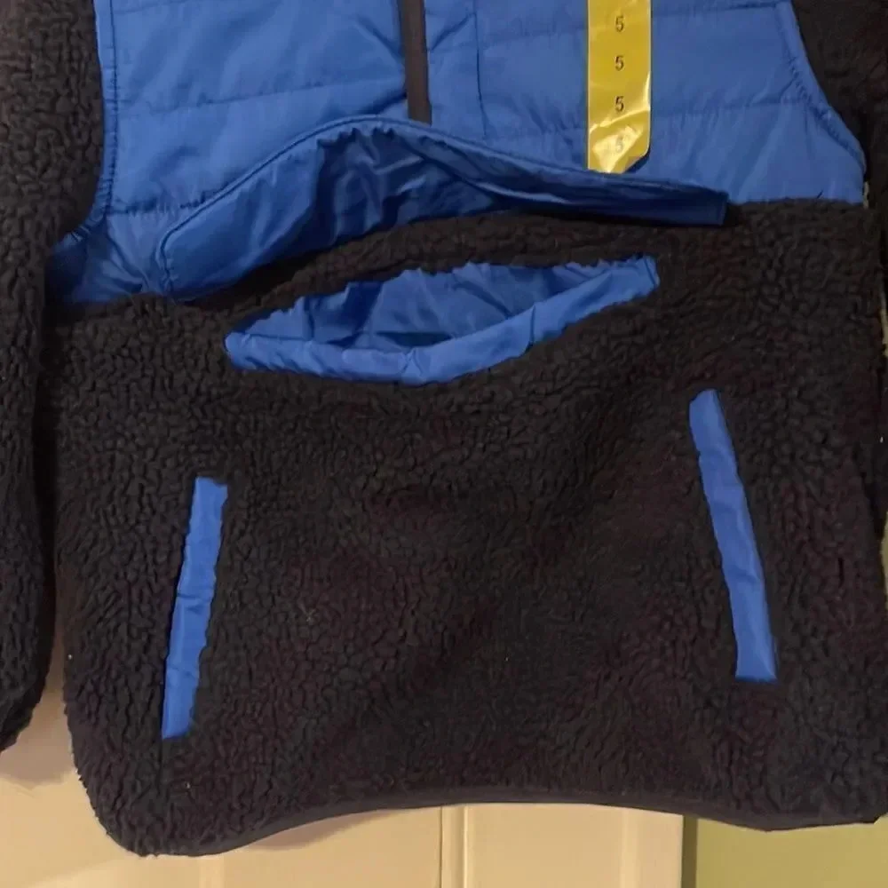 #12 1 Madison Sherpa Pullover Winer Jacket with Hood & Pront Pouch Blue Size 5